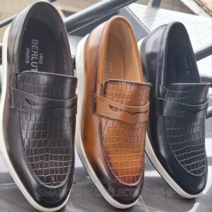 Berluti French Designer Fashion Croc-Embossed Leather Slip-On Loafers